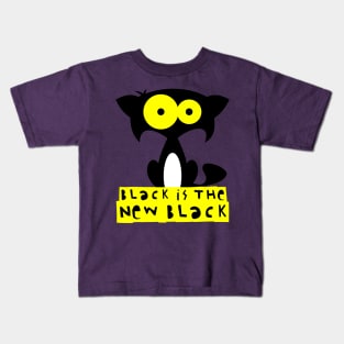 Funny black cat  – Black is the new black (Bartok) – purple Kids T-Shirt